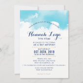 Invitation BAT MITZVAH moderne aqua bleu aquarelle HANNAH (Devant)