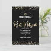 Invitation Bat mitzvah moderne Black Gold Parties scintillant (Debout devant)