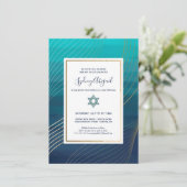 Invitation Bat mitzvah moderne Blue and Gold ou Bar Mitzvah (Debout devant)
