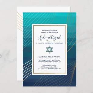 Invitation Bat mitzvah moderne Blue and Gold ou Bar Mitzvah