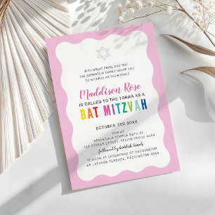 Invitation BAT MITZVAH MODERNE couleurs arc-en-ciel ondulé ro