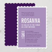 Invitation BAT MITZVAH moderne design minimal violet (Devant / Derrière)