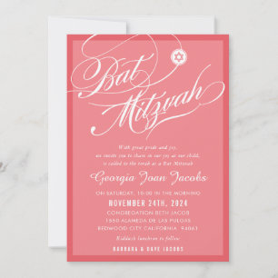 Invitation BAT MITZVAH moderne élégant script flamingo rose