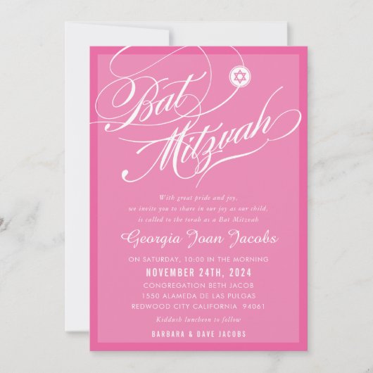 Invitation BAT MITZVAH moderne élégant script hollywood rose (Devant)