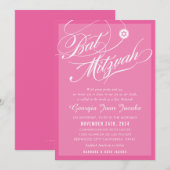 Invitation BAT MITZVAH moderne élégant script hollywood rose (Devant / Derrière)