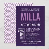 BAT MITZVAH moderne en gros caractères lavande vio