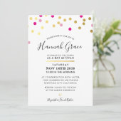 Invitation BAT MITZVAH moderne et amusant confetti taches or  (Debout devant)