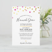 Invitation BAT MITZVAH moderne et amusant confetti taches or (Debout devant)