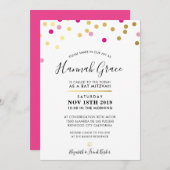 Invitation BAT MITZVAH moderne et amusant confetti taches or (Devant / Derrière)