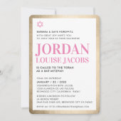 Invitation BAT MITZVAH moderne étoile or noir rose simple (Devant)