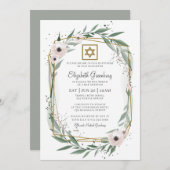 Invitation Bat mitzvah moderne géométrique étoile florale de (Devant / Derrière)