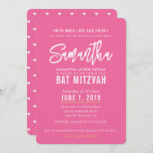 Invitation BAT MITZVAH moderne joli rose blanc script or (Devant / Derrière)