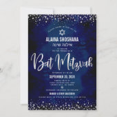 Invitation Bat mitzvah Moderne Marine Argent Parties scintill (Devant)
