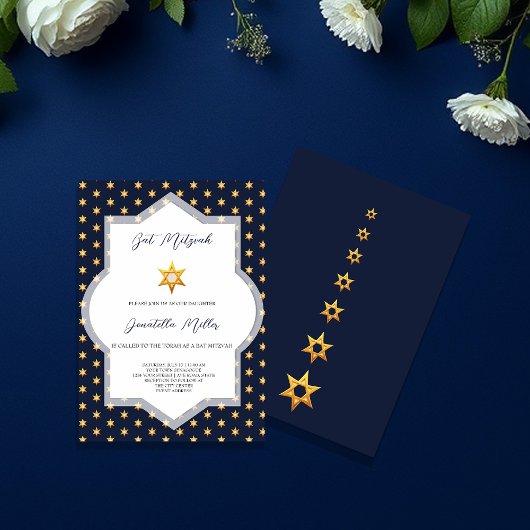 Invitation Bat mitzvah Moderne Marine Étoile Bleue De David