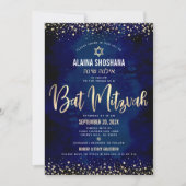 Invitation Bat mitzvah Moderne Marine Gold Parties scintillan (Devant)