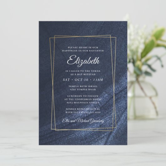 Invitation Bat mitzvah Moderne Monogram Gold Frame (Debout devant)