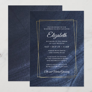 Invitation Bat mitzvah Moderne Monogram Gold Frame