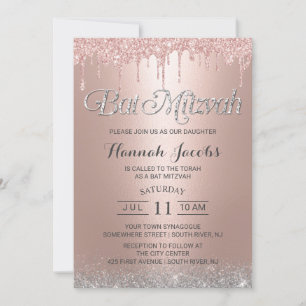 Invitation Bat mitzvah Moderne Rose Gold Parties scintillant