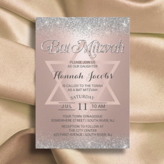 Invitation Bat mitzvah moderne Rose Gold & Silver Parties sci