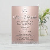 Invitation Bat mitzvah Moderne Rose Gold Sparkling Typographi (Debout devant)