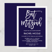 Invitation Bat mitzvah moderne simple de typographie du bleu (Devant / Derrière)