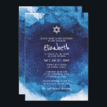 Invitation Bat mitzvah Moderne Typographie Bleu Aquarelle<br><div class="desc">Composé d'un script ludique et de la typographie serif; Tout sur un fond d'arrière - plan d'aquarelle bleue. Il est conçu par Select Party Supplies,  exclusif pour Zazzle. Disponible ici : http://www.zazzle.com/selectpartysupplies</div>