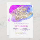 Invitation Bat mitzvah moderne violet bleu (Devant / Derrière)