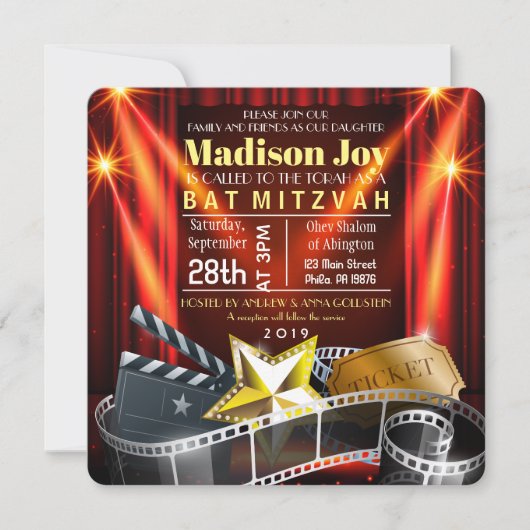 Invitation Bat mitzvah MOVIE STAR HOLLYWOOD (Devant)