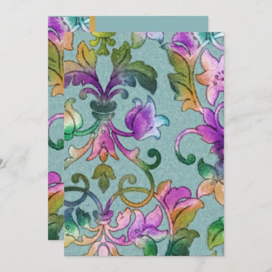 Invitation Bat mitzvah multicolore Damask (Devant / Derrière)