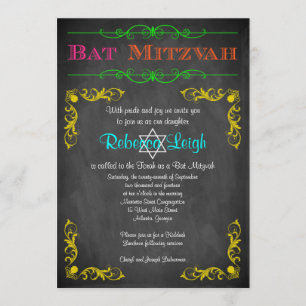 Invitation bat mitzvah   Neon Chalkboard