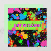 Invitation bat mitzvah, Neon Paint Splatter (Devant / Derrière)