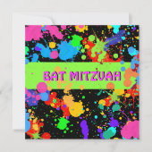 Invitation bat mitzvah, Neon Paint Splatter (Devant)