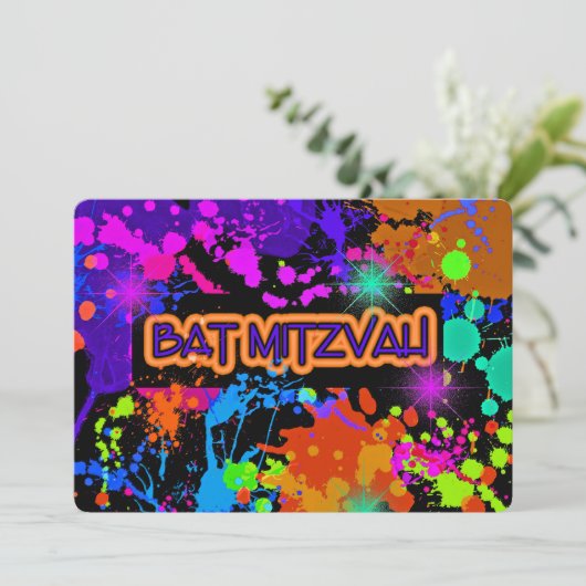 Invitation bat mitzvah, Neon Paint Splatter (Debout devant)
