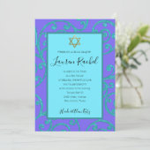 Invitation Bat mitzvah N'Importe Quelle Couleur Aqua Scroll D (Debout devant)