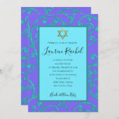 Invitation Bat mitzvah N'Importe Quelle Couleur Aqua Scroll D (Devant / Derrière)