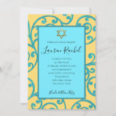 Invitation Bat mitzvah N'Importe Quelle Couleur Aqua Scroll D (Devant)