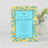 Invitation Bat mitzvah N'Importe Quelle Couleur Aqua Scroll D (Debout devant)