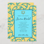 Invitation Bat mitzvah N'Importe Quelle Couleur Aqua Scroll D (Devant / Derrière)