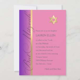 Invitation Bat mitzvah n'importe quelle couleur avec bordure