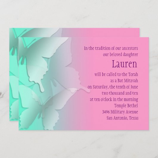 Invitation Bat mitzvah N'importe quelle couleur avec les papi (Devant / Derrière)