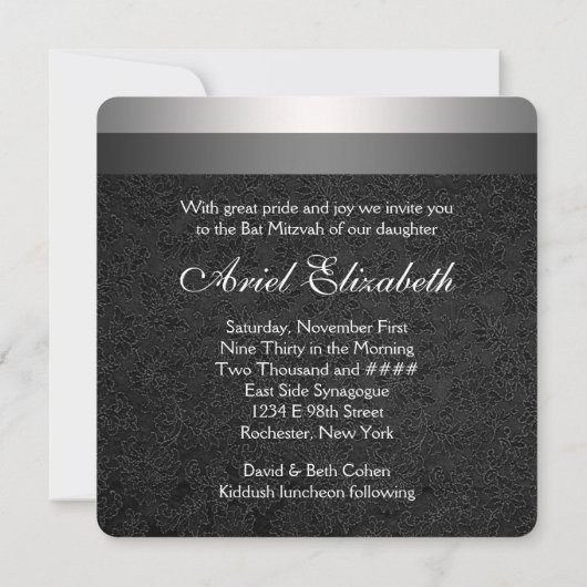 Invitation Bat mitzvah noir et argent (Dos)