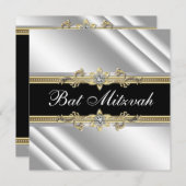 Invitation Bat mitzvah noir et or argenté (Devant / Derrière)