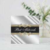 Invitation Bat mitzvah noir et or argenté (Debout devant)
