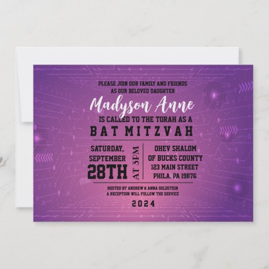 Invitation Bat mitzvah NUMÉRIQUE JEU 3D (Devant)