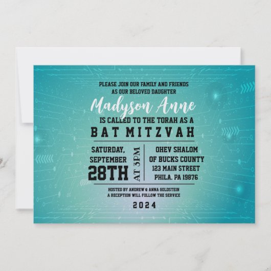 Invitation Bat mitzvah NUMÉRIQUE JEU 3D (Devant)
