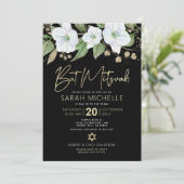 Invitation Bat Mitzvah Or Noir Floral Aquarelle Script (Debout devant)