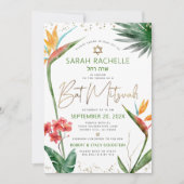 Invitation Bat Mitzvah Or Tropical Script Floral Aquarelle (Devant)