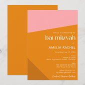 Invitation Bat mitzvah orange vif rose géométrique moderne (Devant / Derrière)