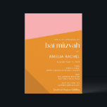 Invitation Bat mitzvah orange vif rose géométrique moderne<br><div class="desc">Invitation Bat mitzvah de formes Gras Géométriques Rose et Orange Brûlé</div>