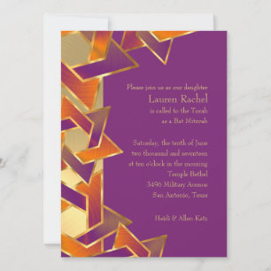 Invitation Bat mitzvah orange violet étoile de David N'import